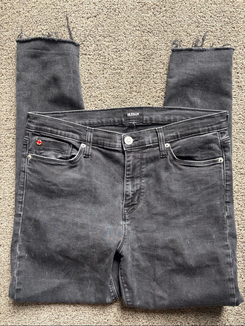 Hudson Jeans Women's Washed Black Natalie Super Skinny Jeans with Raw Hem sz 32